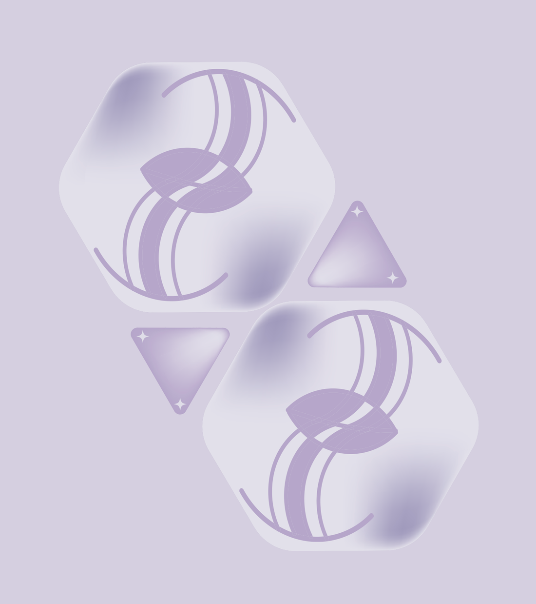 Chroma, palette C: two softly shaded ribbon forms and small triangular shapes