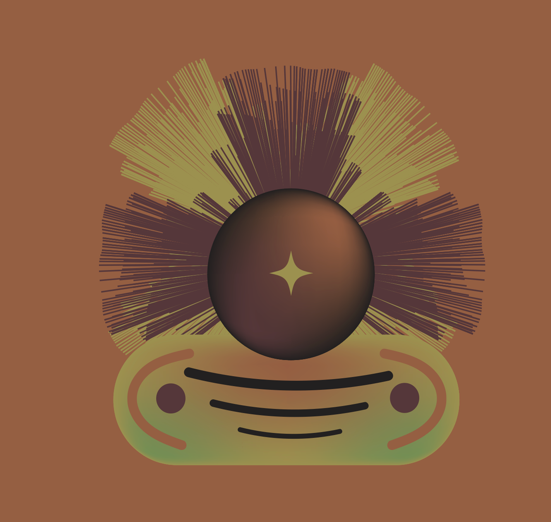 Parasol, palette P: an ochre and brown radial fan surrounding a dark circular center