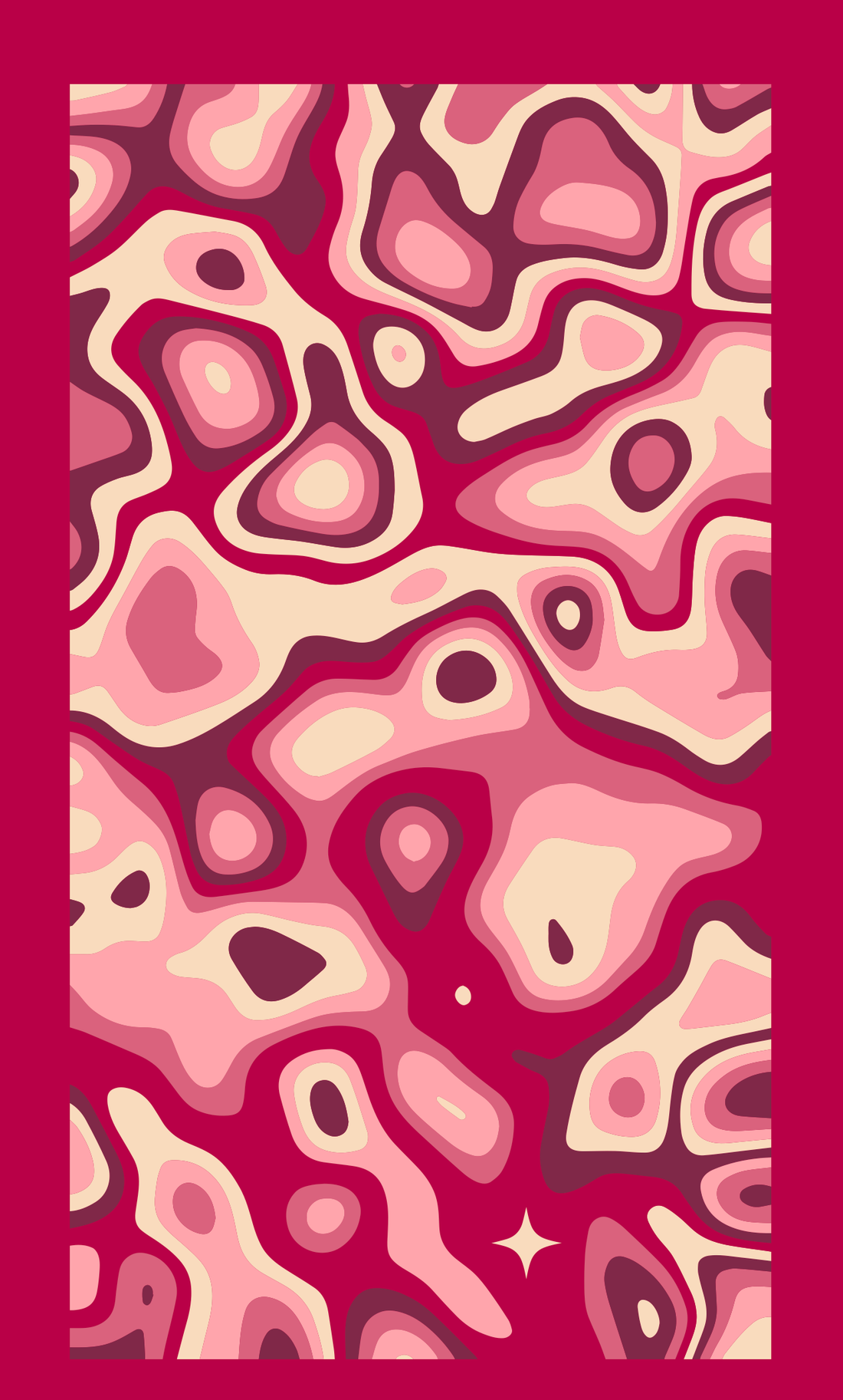 Rivers, palette R: a tall field of nested cream, pink and crimson contours