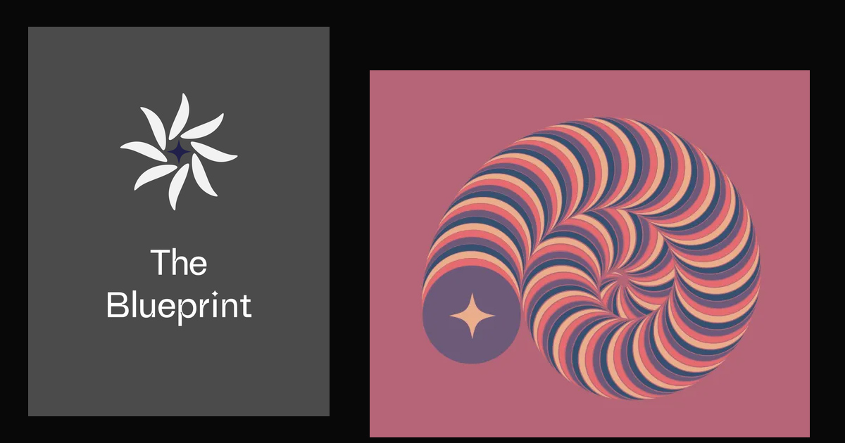 The Blueprint cover beside Fossil, a striped spiral graphic.