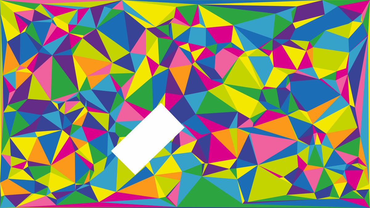 Cover artwork for Jacob How’s In Colour visual rework: a multicolored field of angular polygons surrounding a white diagonal rectangle.