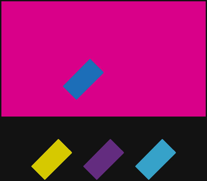 Sleep Sound palette study: a dominant colour field, a diagonal rectangular form and three supporting diagonal swatches.