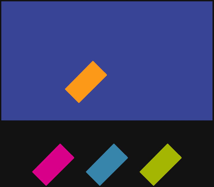 Obvs palette study: a dominant colour field, a diagonal rectangular form and three supporting diagonal swatches.