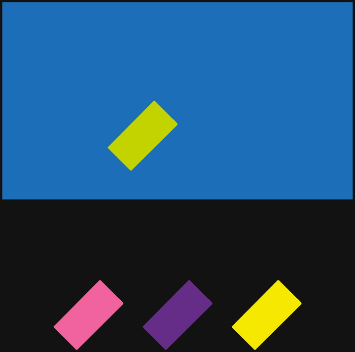 Just Saying palette study: a dominant colour field, a diagonal rectangular form and three supporting diagonal swatches.