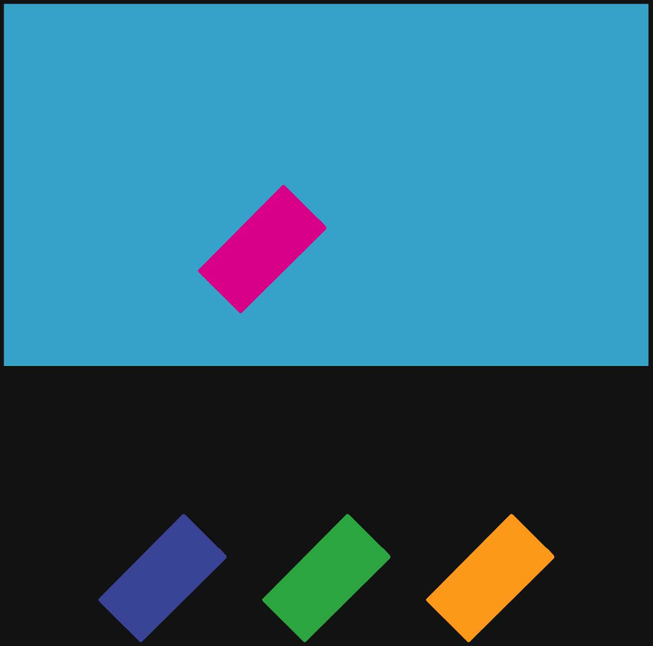 Stranger in a Room palette study: a dominant colour field, a diagonal rectangular form and three supporting diagonal swatches.