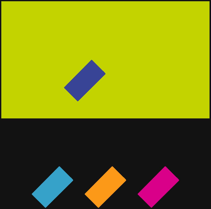 Loud Places palette study: a dominant colour field, a diagonal rectangular form and three supporting diagonal swatches.