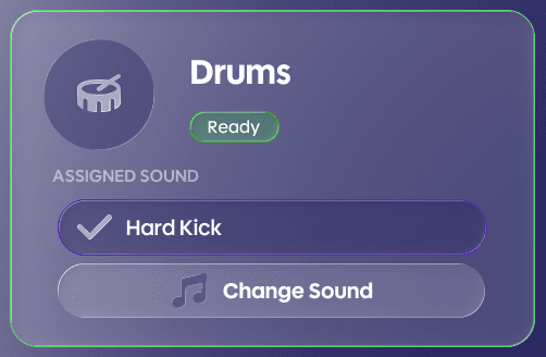 Drums assignment detail cropped from the shared four-layer status screen