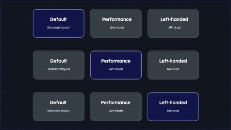 Detail of Default, Performance and Left-handed mapping preset selection states